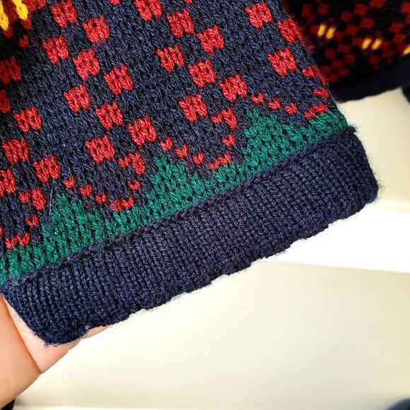 Vtg 80s Tally Ho Granny Cardigan Sweater L Multicolor Gold Button Classic - Picture 3 of 8